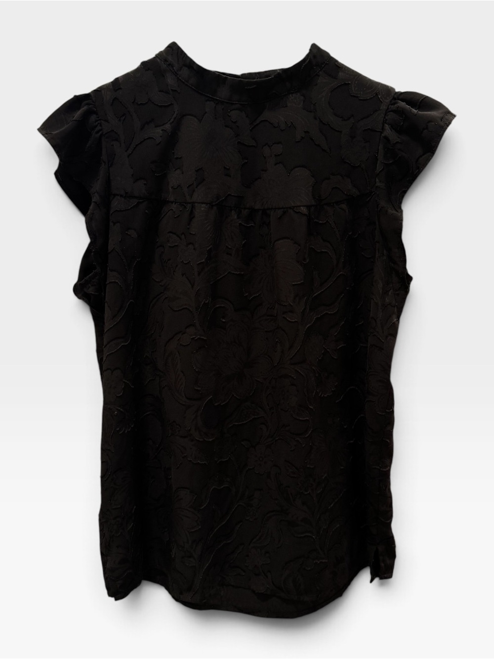 LOFT Black Floral Jacquard Flutter Sleeve Blouse | Small